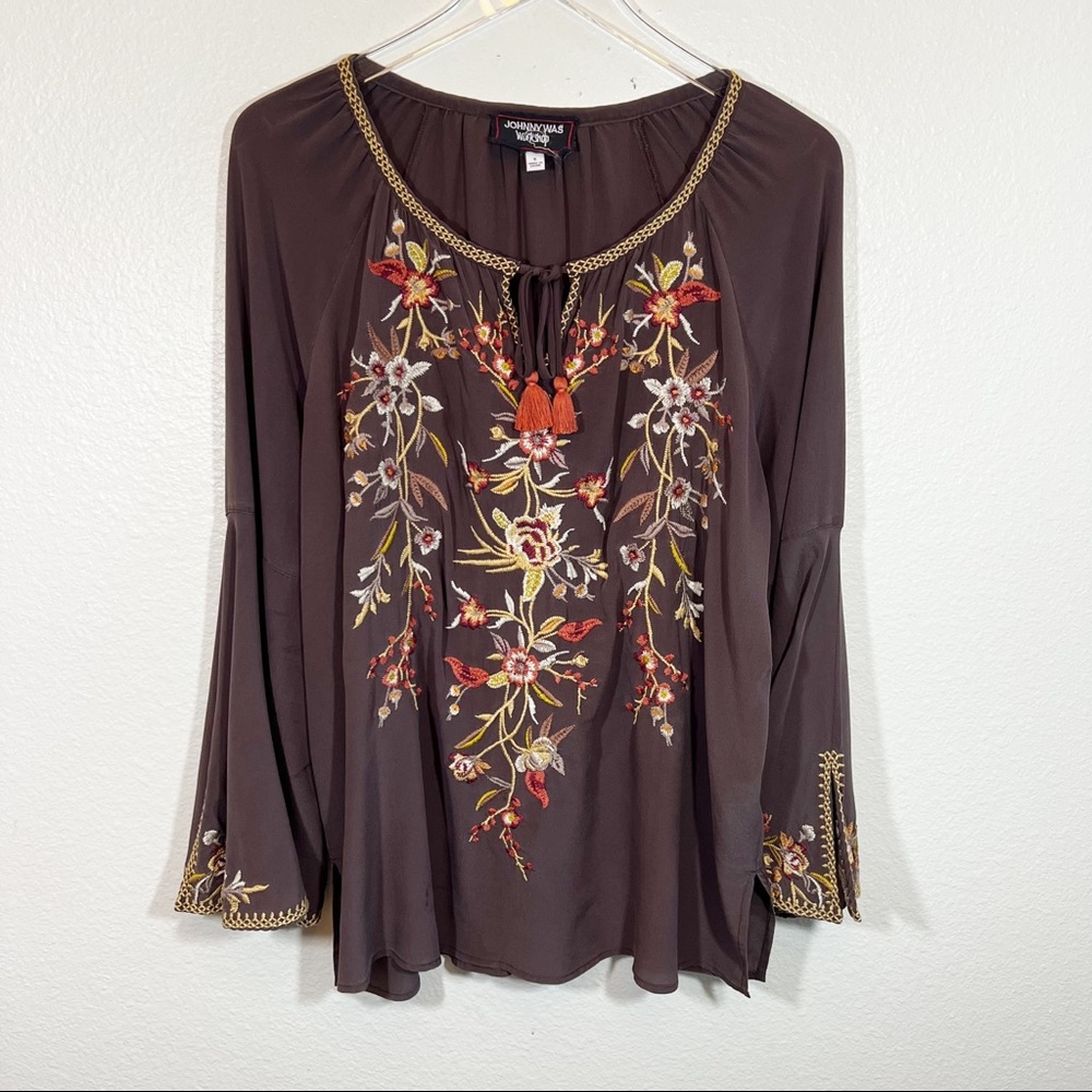 JOHHNY WAS Workshop silk embroidered tunic